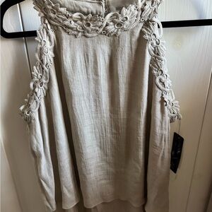 BCX Beige Floral Embroidered Women's Blouse